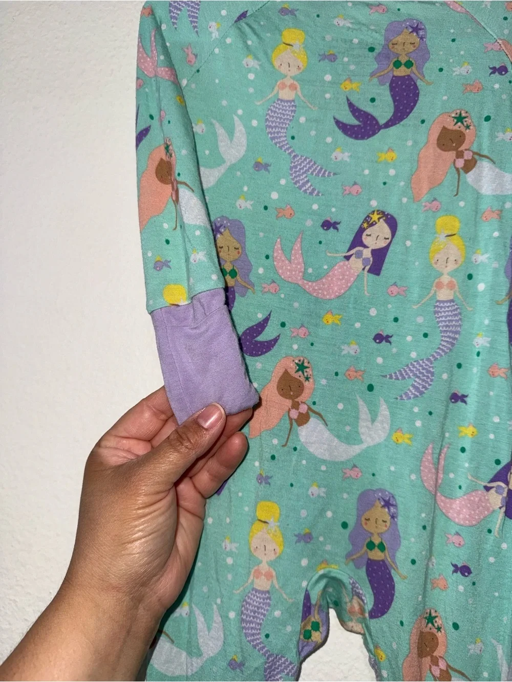 Little Sleepies Mint Mermaid Footed One-Piece Pajamas with Purple Trim